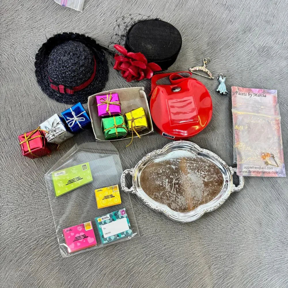 Fashion Doll Accessories Mixed Lot Hats Earrings Tray Red Bag Gifts Mail 16